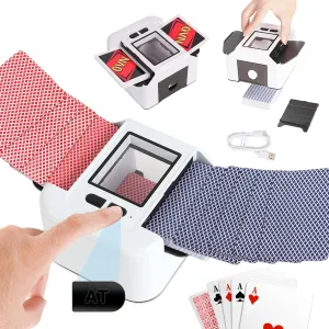 Automatic Card Shuffler Rechargeable for 1-2 Decks, 2000mAh Battery Operated USB-C Charge, Low Noise Fast Shuffle, Portable Smart Auto Shuffler for UNO Poker Blackjack Skip-Bo Texas Hold'em Canasta