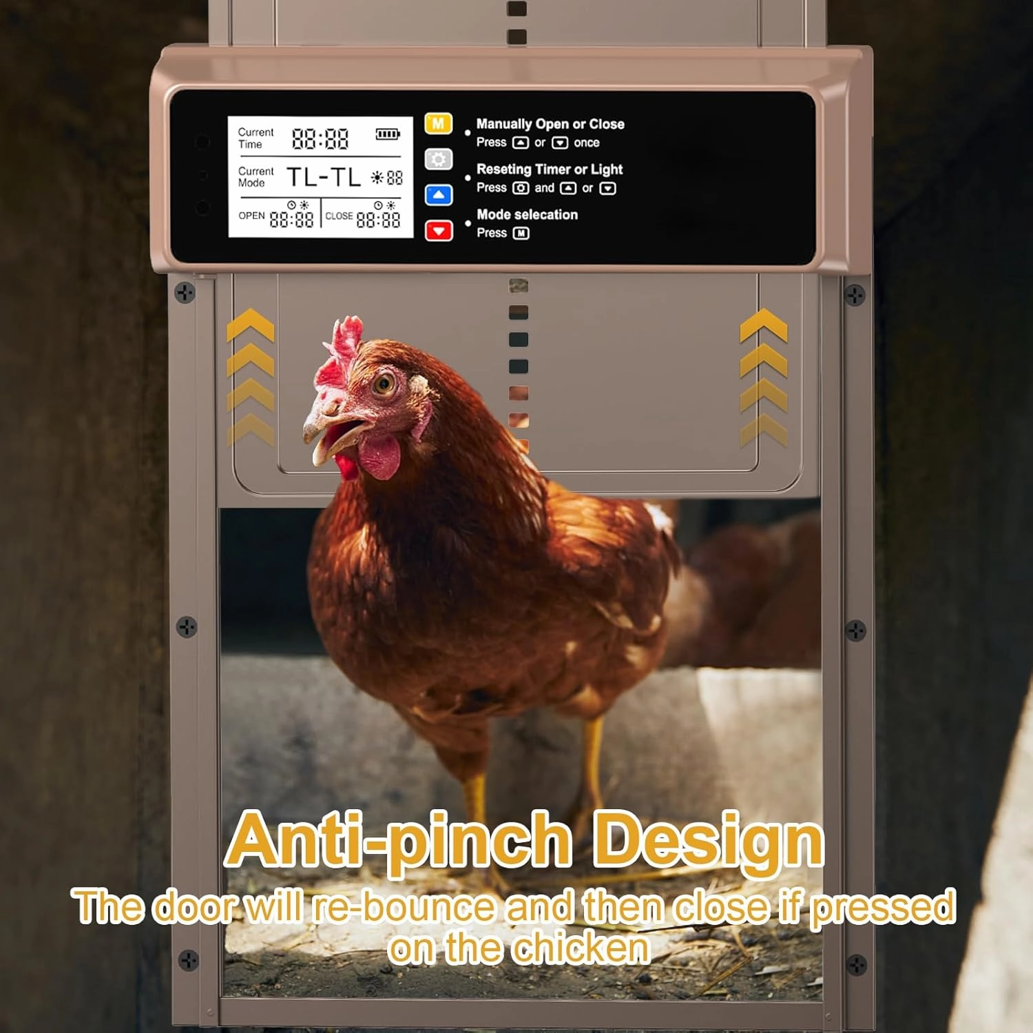 Automatic Chicken Coop Door Solar Powered, LCD Display Automatic Chicken Door with Timer & Light Sensor, Aluminum Alloy Chicken Door with Remote Control & 4 Modes