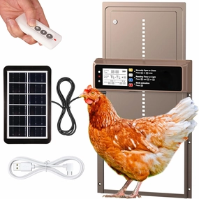 Automatic Chicken Coop Door Solar Powered, LCD Display Automatic Chicken Door with Timer & Light Sensor, Aluminum Alloy Chicken Door with Remote Control & 4 Modes