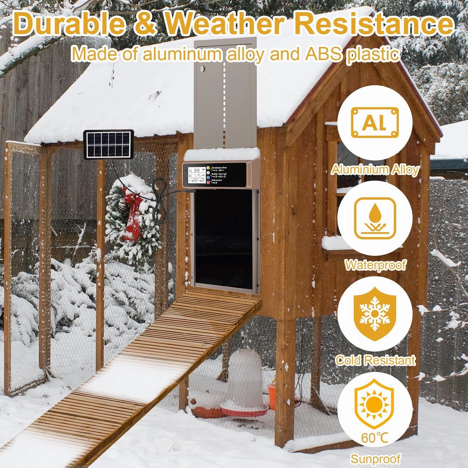 Automatic Chicken Coop Door Solar Powered, LCD Display Automatic Chicken Door with Timer & Light Sensor, Aluminum Alloy Chicken Door with Remote Control & 4 Modes