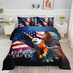 Axolotl Eagles Comforter Set Twin,Eagles Fly Bedding Set,American Flag Comforter Set,Bald Eagle Bedding,Wild Animals Bird Comforter Set for Kids Boys Girls Teens Adults,1 Quilt 2 Pillowcases,Blue