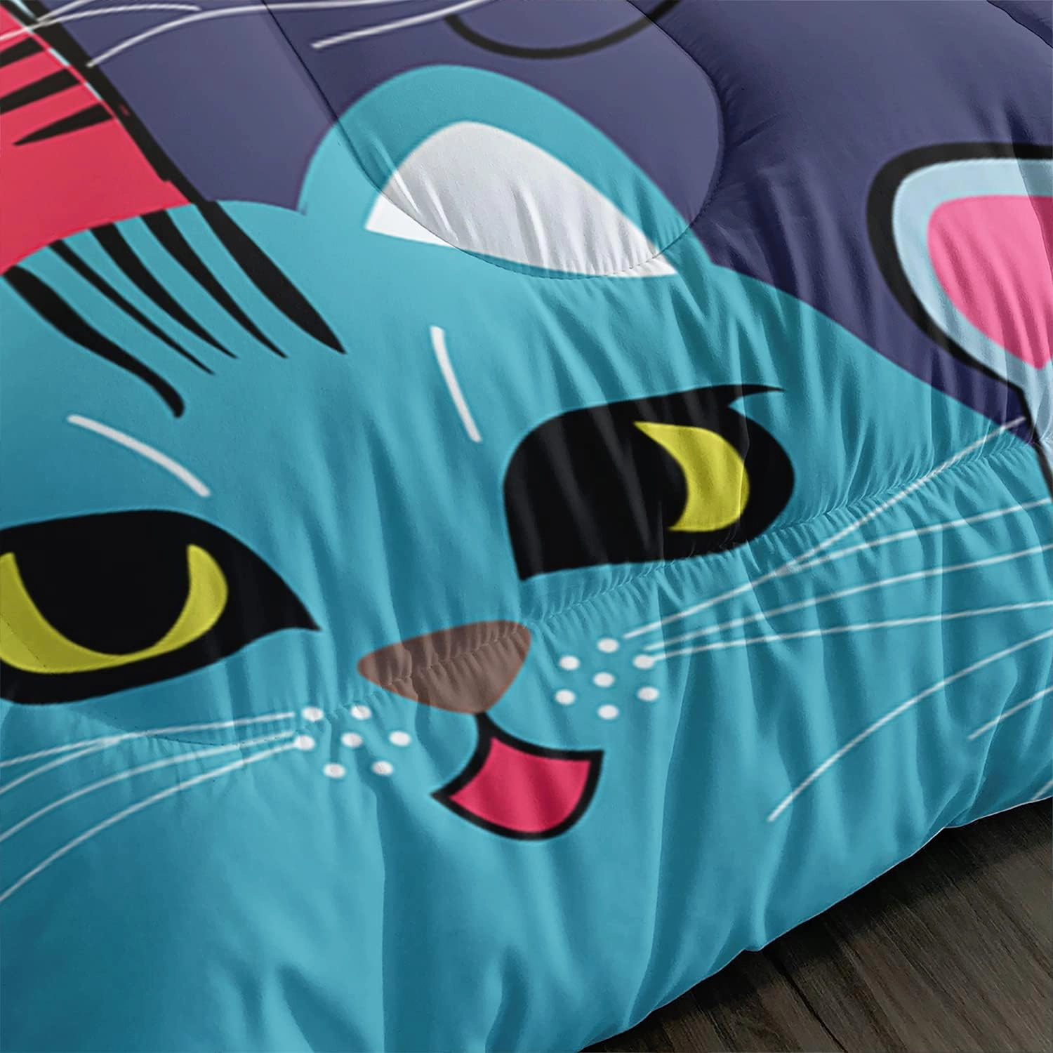 Axolotl Kids Cat Bedding Set, Twin Size, 3 Pcs (1 Comforter   2 Pillow Cases), Multicolor, Cat Pattern