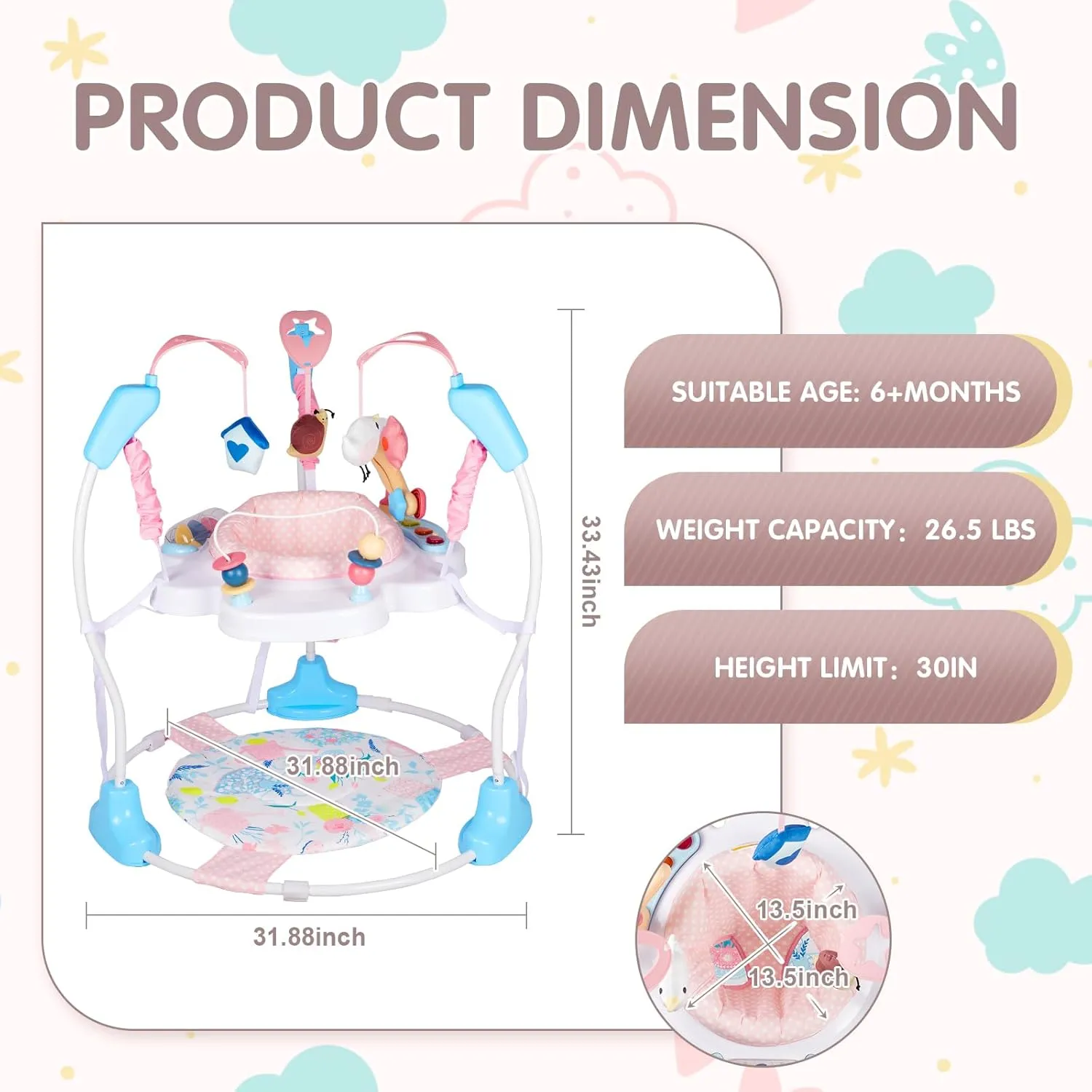 Baby Activity Center, 3-in-1 Baby Jumper, Infant Activity Center with 360° Rotating Seat, Music, Lights, 3 Adjustable Heights, Infant Activity Jumper for 6  Months JP2402