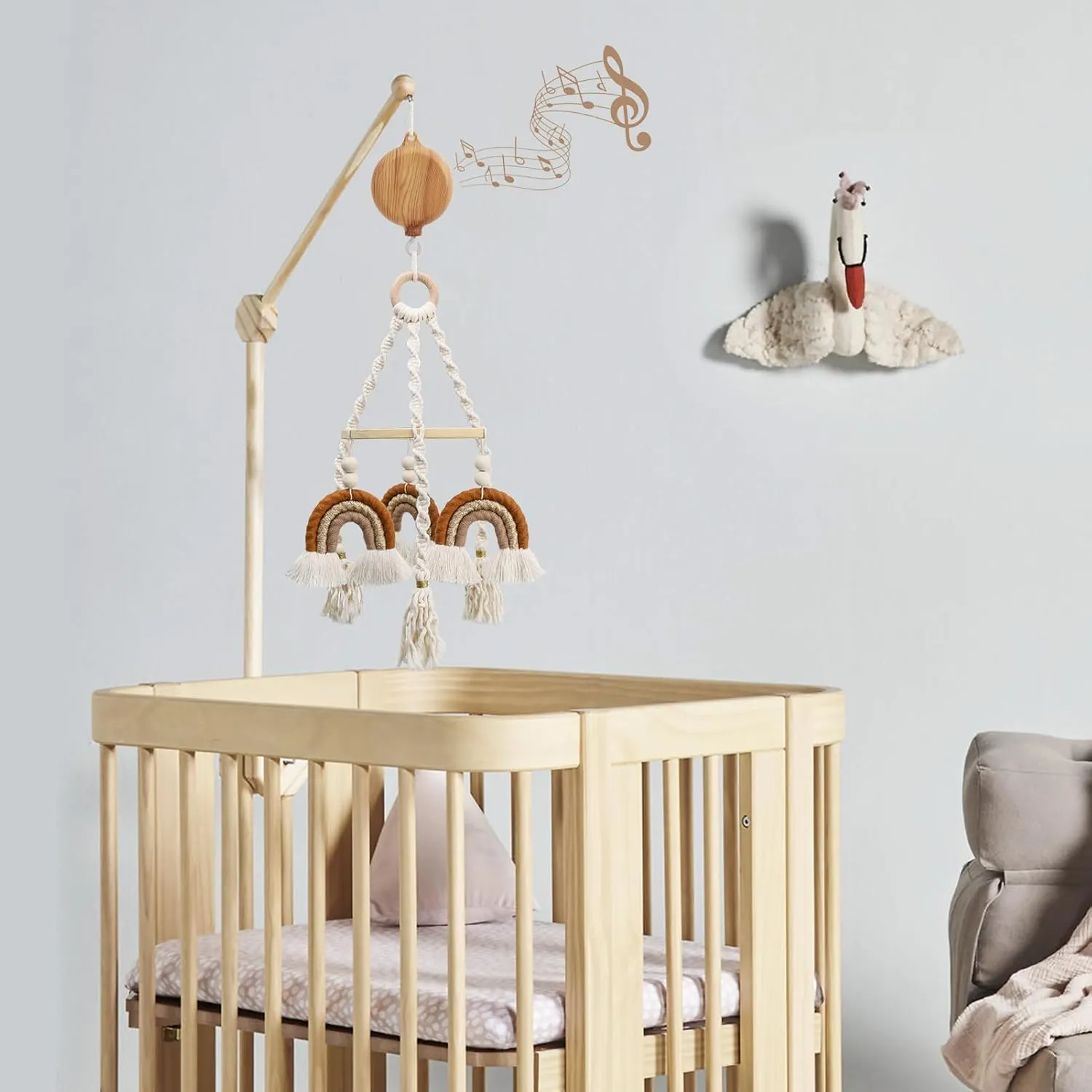 Baby Mobile Rotary Music Box Imitation Wood with Rotating Hook Crib Mobile Motor