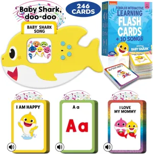 Baby Shark Flash Cards for Toddlers 2-4 Years | Sensory Toys for Autism and Autistic Non-Verbal Kids Ages 2 3 4 5 6 | Speech Therapy Learning Toys with Music, Phrases, ABC, Numbers, Sight Words