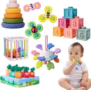 Baby Toys 6-12 Months, Montessori Toys for 1 Years Old, 6-in-1 Set Infant Toys with Sensory Toy, Spinner for Babies, Stacking Toy for Toddlers 1-3 Learning, Gifts for Toddler Newborn, 32PCS