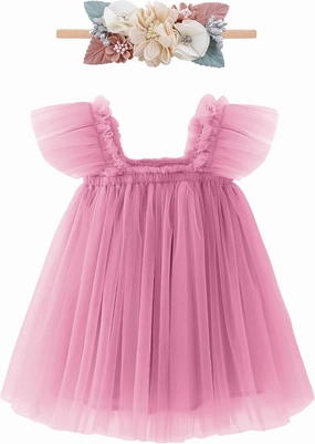 Baby Girl First Birthday Outfit Cake Smash 1st Birthday Dress with Flower Headband
