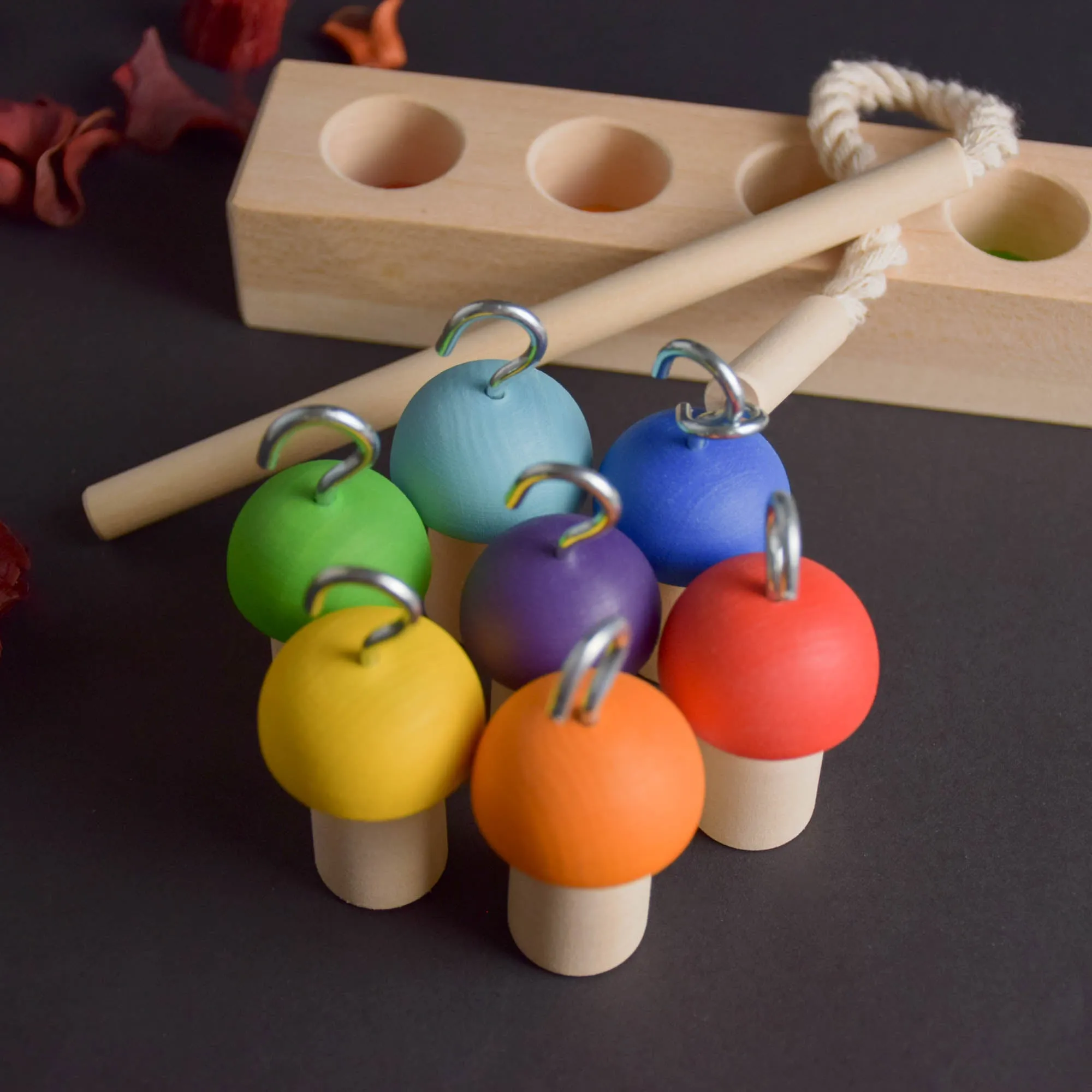 Balancing Game for Kids Mushrooms on Fishing Rod Rainbow