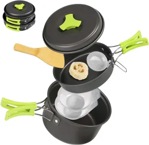 Ballery Camping Cookware, Portable Cooking Backpacking Kit, 8 Pcs Pot Pan Set with Mesh Bag for Outdoor Camping Hiking Picnic