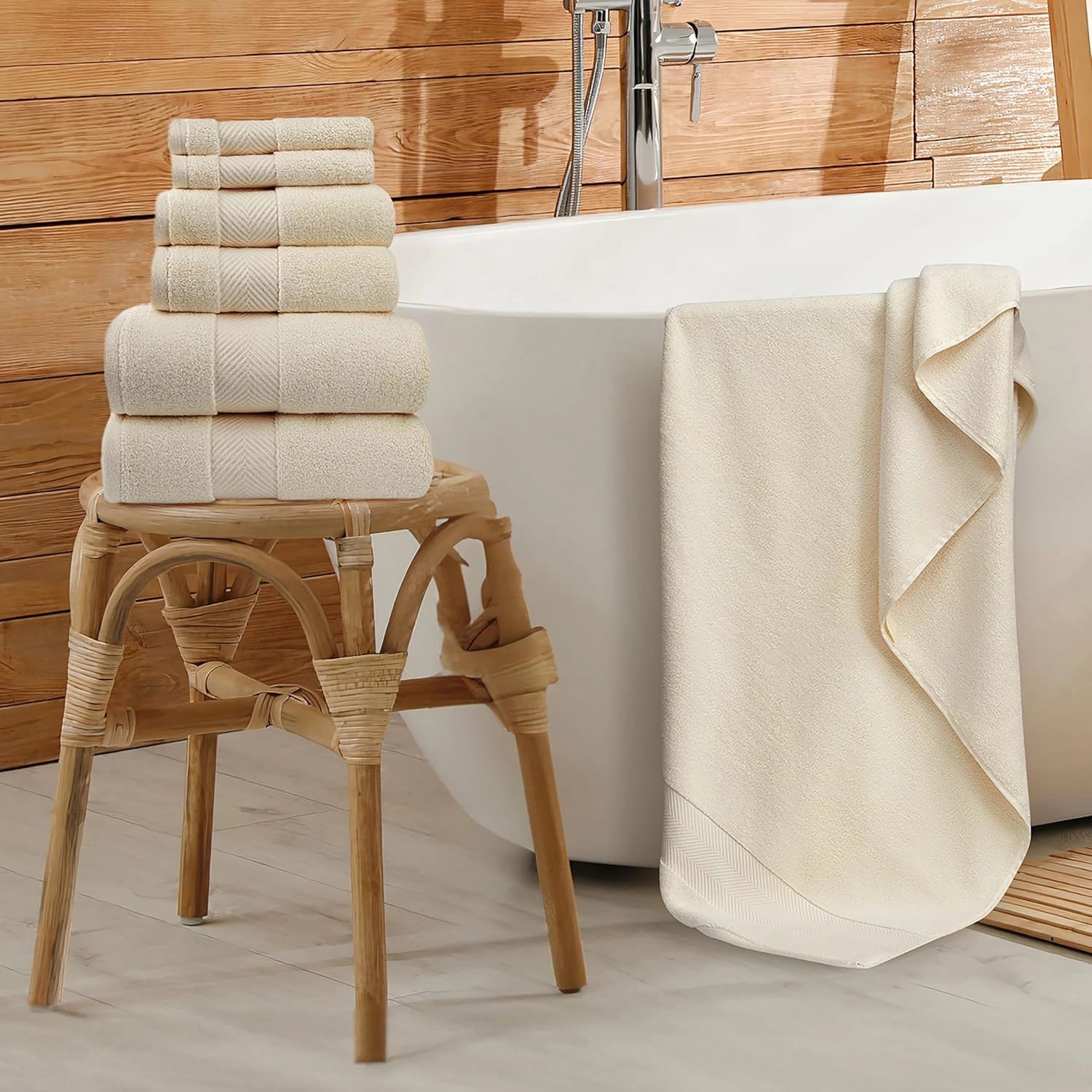Bamboo Viscose Bath Towels - Ultra Soft & Plush 700 GSM Luxury Bath Towels - Super Absorbent & Quick Drying - 6 Piece Towel Set (Papyrus)