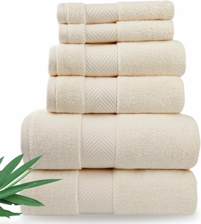 Bamboo Viscose Bath Towels - Ultra Soft & Plush 700 GSM Luxury Bath Towels - Super Absorbent & Quick Drying - 6 Piece Towel Set (Papyrus)