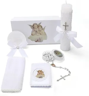 Baptism Candle Set for Boys and Girls,5 PCS Baptism Kit Catholic Candle,Baptismal Towel,Shell,Rosary,Bible for Baby Dedication Christening Gift,Velas para Primera Comunión De Niño Bautizo De Niña