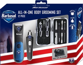 Barbasol Grooming Kit for Men, 12 Piece Men’s Grooming and Manicure Travel Set, Includes Trimmer Clippers, Nose & Ear Trimmer, 2 Nail Clippers, Cuticle Scissors, File, and More, Perfect for Travel