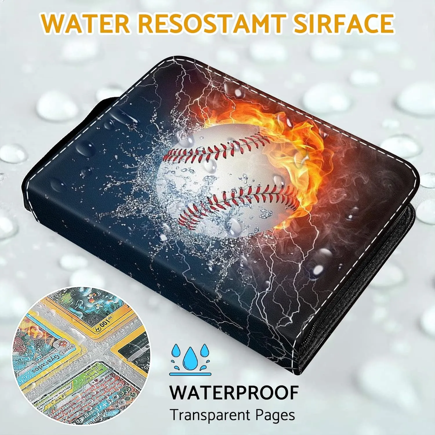 Baseball Card Binder Holder 900 Pockets with 50 Removable Sleeves, Portable Sports Trading Cards Binder Album Collector Organizer Protectors with Zipper,Waterproof