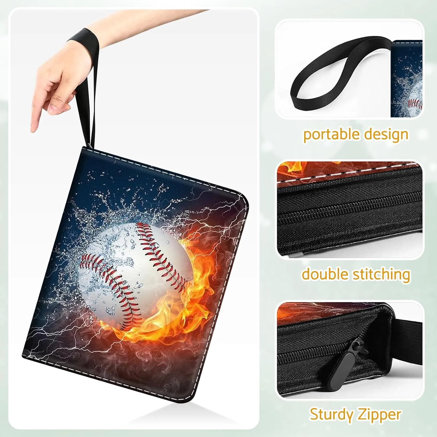 Baseball Card Binder Holder 900 Pockets with 50 Removable Sleeves, Portable Sports Trading Cards Binder Album Collector Organizer Protectors with Zipper,Waterproof