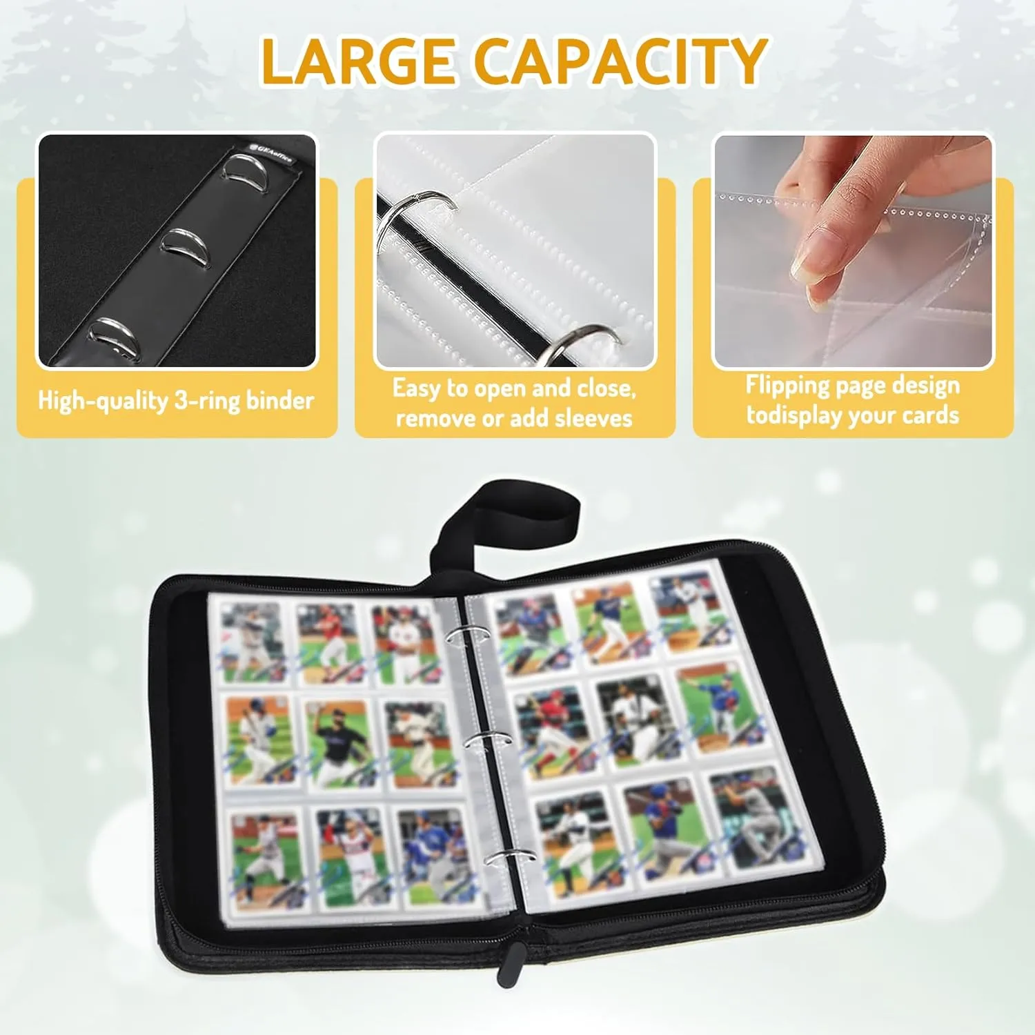 Baseball Card Binder Holder 900 Pockets with 50 Removable Sleeves, Portable Sports Trading Cards Binder Album Collector Organizer Protectors with Zipper,Waterproof