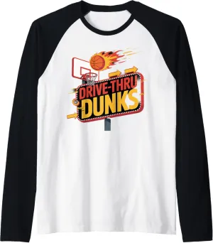 Basketball Drive Thru Dunks Retro Artwork Raglan Baseball Tee