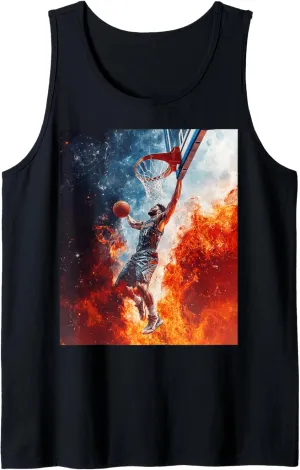 Basketball Dunk Fire And Ice Sports Art Tank Top