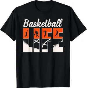 Basketball Life Men Boy Basketball Player Slam Dunk Hoop Net T-Shirt