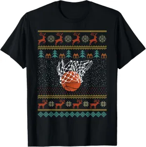 Basketball Reindeer Ugly Christmas Dunk Holiday Lights T-Shirt