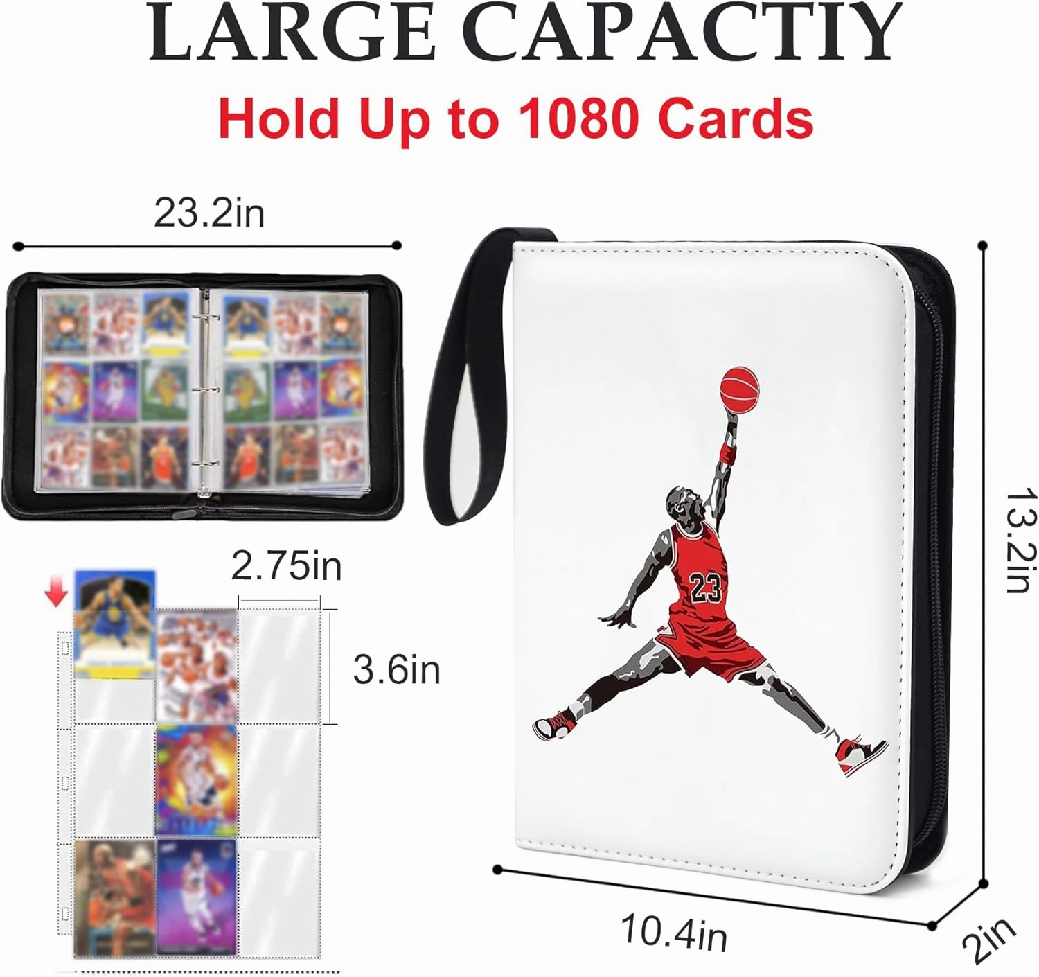 Basketball Card Binder,9 Pocket with 60 Sleeves up to 1080 Cards,Portable Waterproof Storage Book with Removable Clear Sleeves,Compatible with Basketball Cards 2024-2025