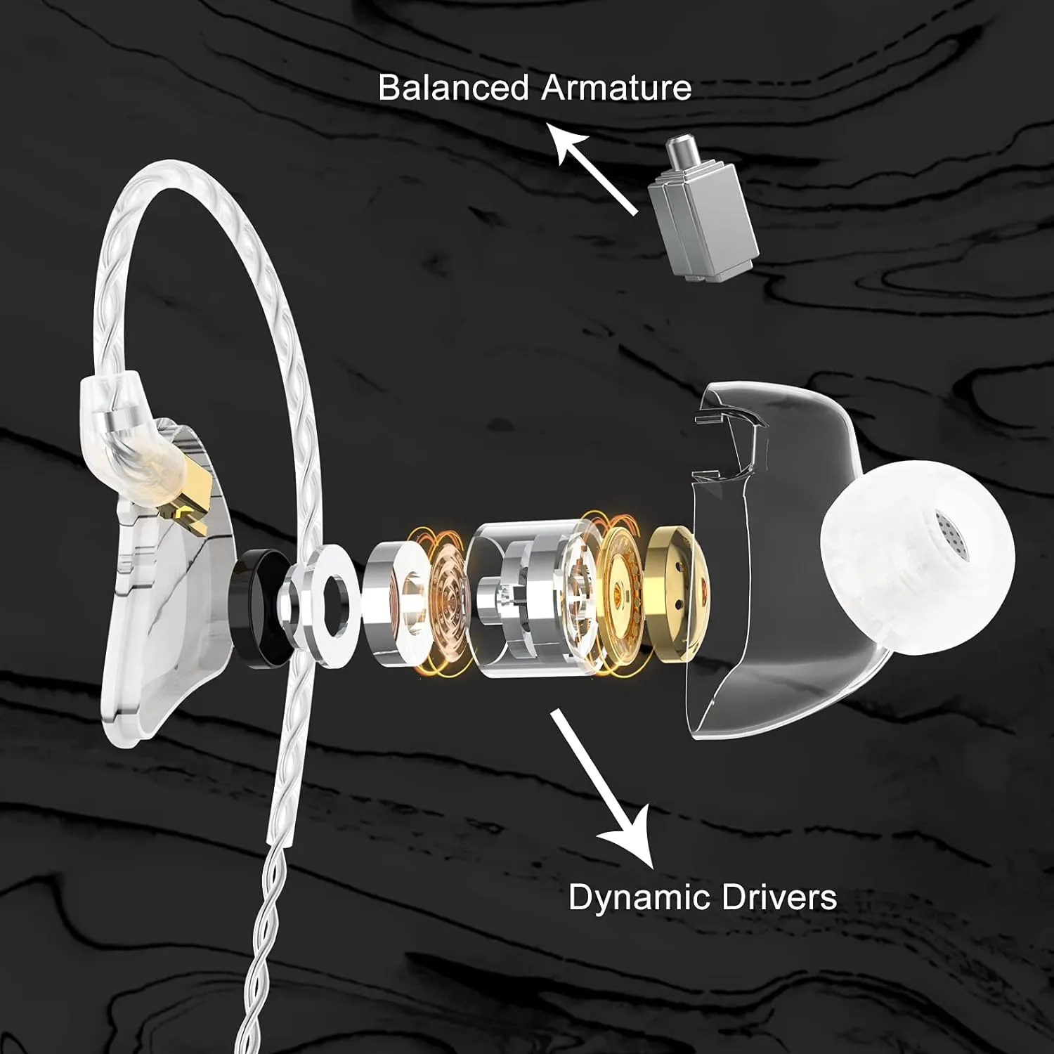 BASN MMCX Triple Driver in-Ear Monitors with Rich Bass, HiFi Stereo IEM Earphones with Upgraded Detachable Cables for Audiophiles Musicians (Porcelain White)