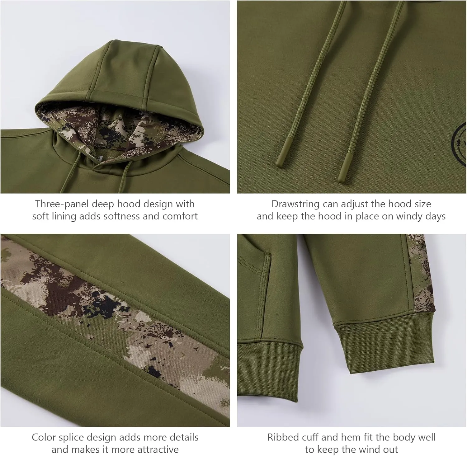 BASSDASH Men’s Hunting Fleece Hoodie Midweight Water Resistant Performance Camo Fishing Outdoor Pullover Sweatshirt FS29M