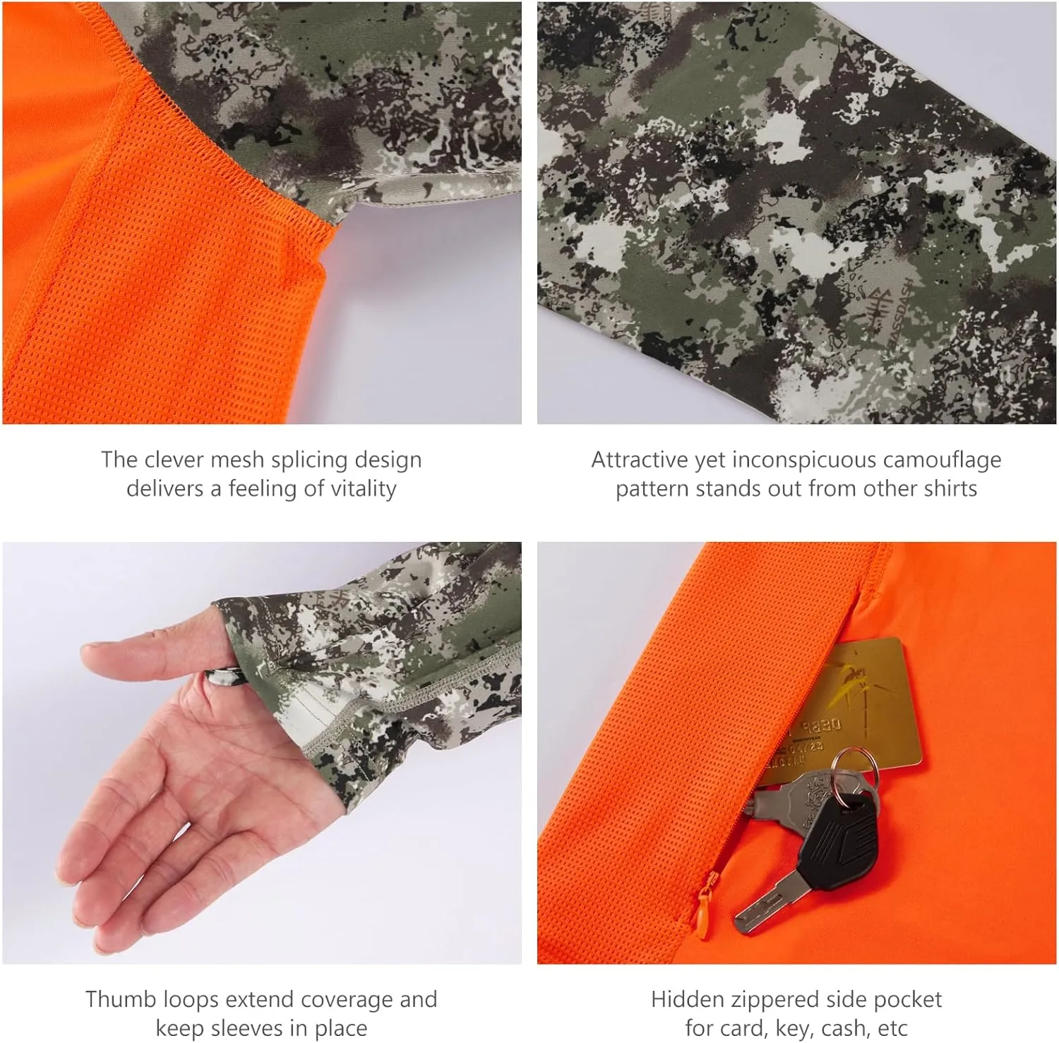 BASSDASH Men’s UPF 50 Performance Fishing Shirt Cooling Hoodie Camo Long Sleeve FS17M