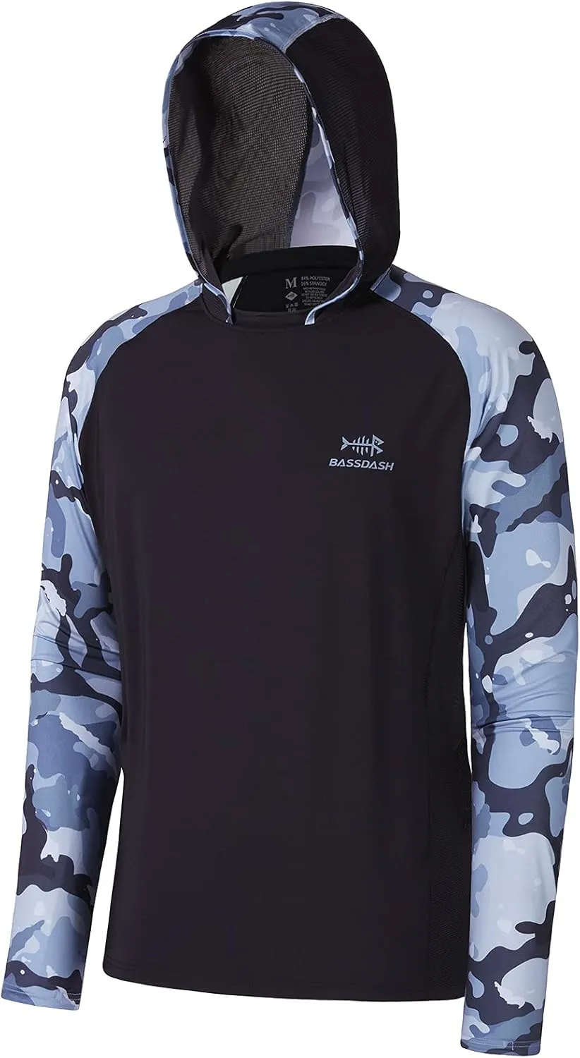 BASSDASH Men’s UPF 50 Performance Fishing Shirt Cooling Hoodie Camo Long Sleeve FS17M