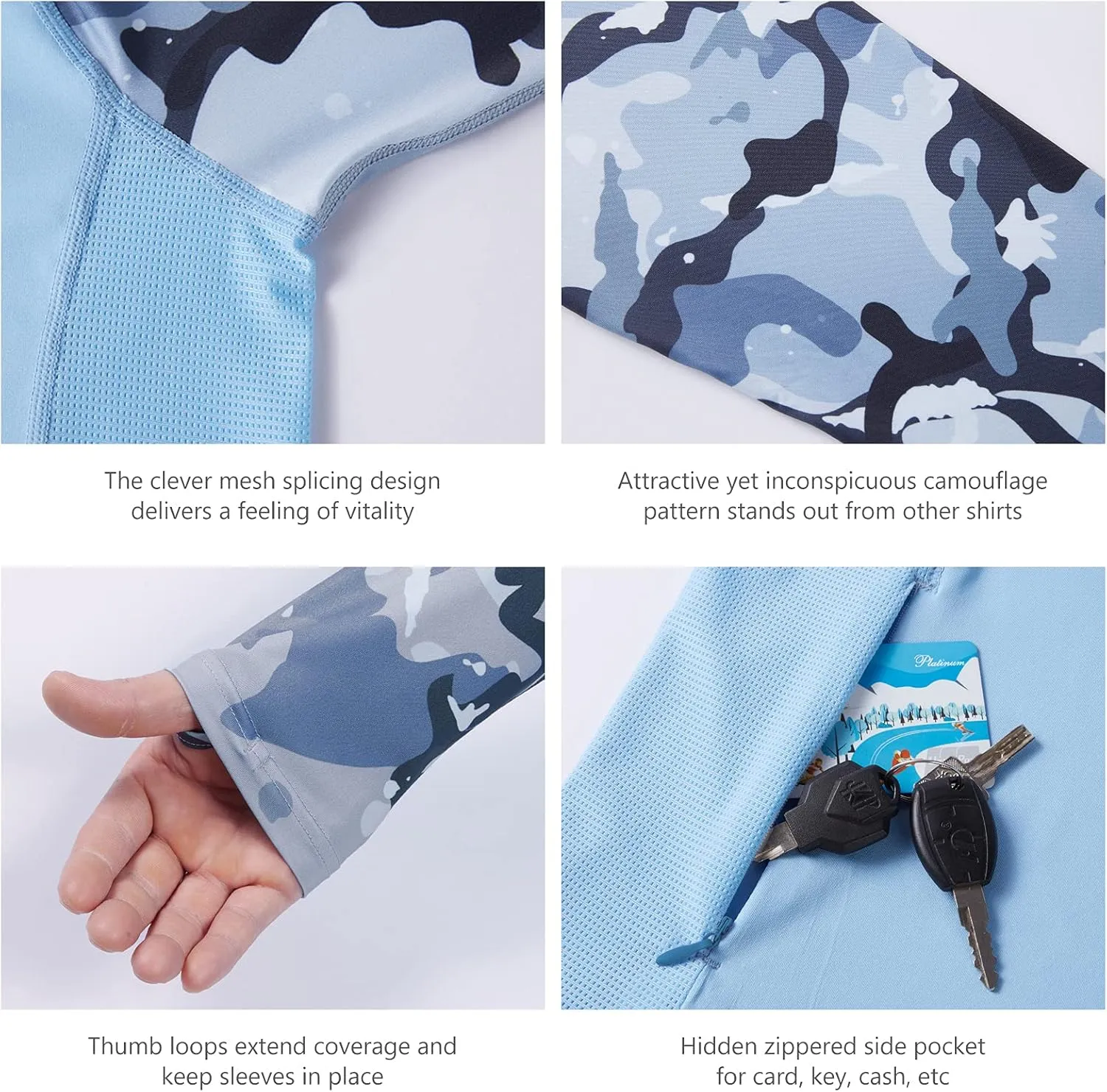 BASSDASH Men’s UPF 50 Performance Fishing Shirt Cooling Hoodie Camo Long Sleeve FS17M