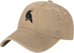 BASTU Black Raven Baseball Cap for Men Women Hats Denim Trucker Caps Dad Hat, Natural