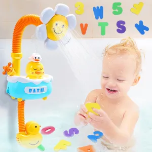 Bath Toy Bathtub Toy with Electric Shower and 36 Foam Bath Letters and Numbers, Organizer Mesh Net, Chritsmas Gift for Toddlers, Kids and Babies