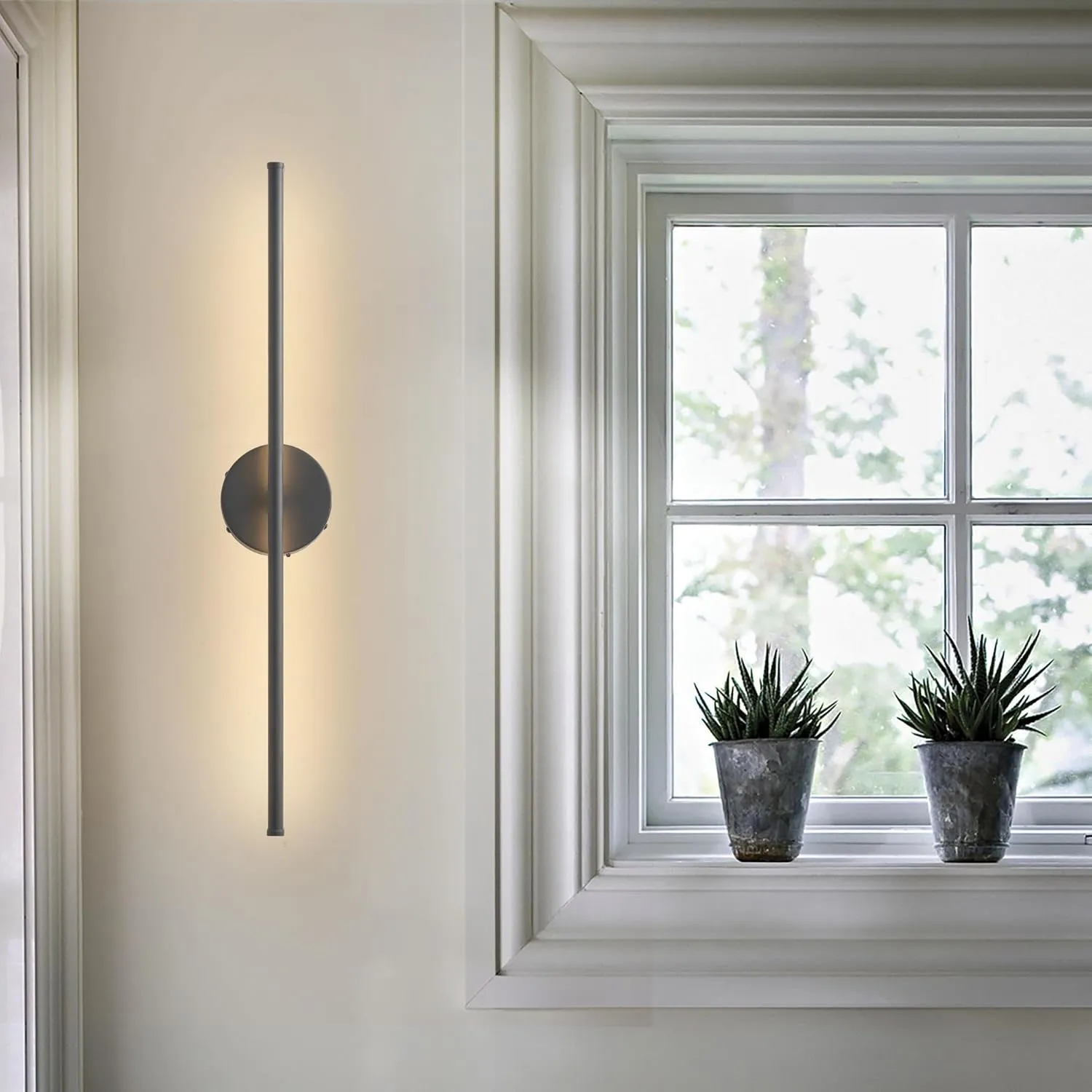 Battery Operated Wall Sconces with Remote Control, Dimmable Wall Sconces Set of Two, 350°Rotate, 3000K LED Black Wireless Wall Light for Living Room, Bedroom,Hallway, 28.3 Inch (2 Pack)