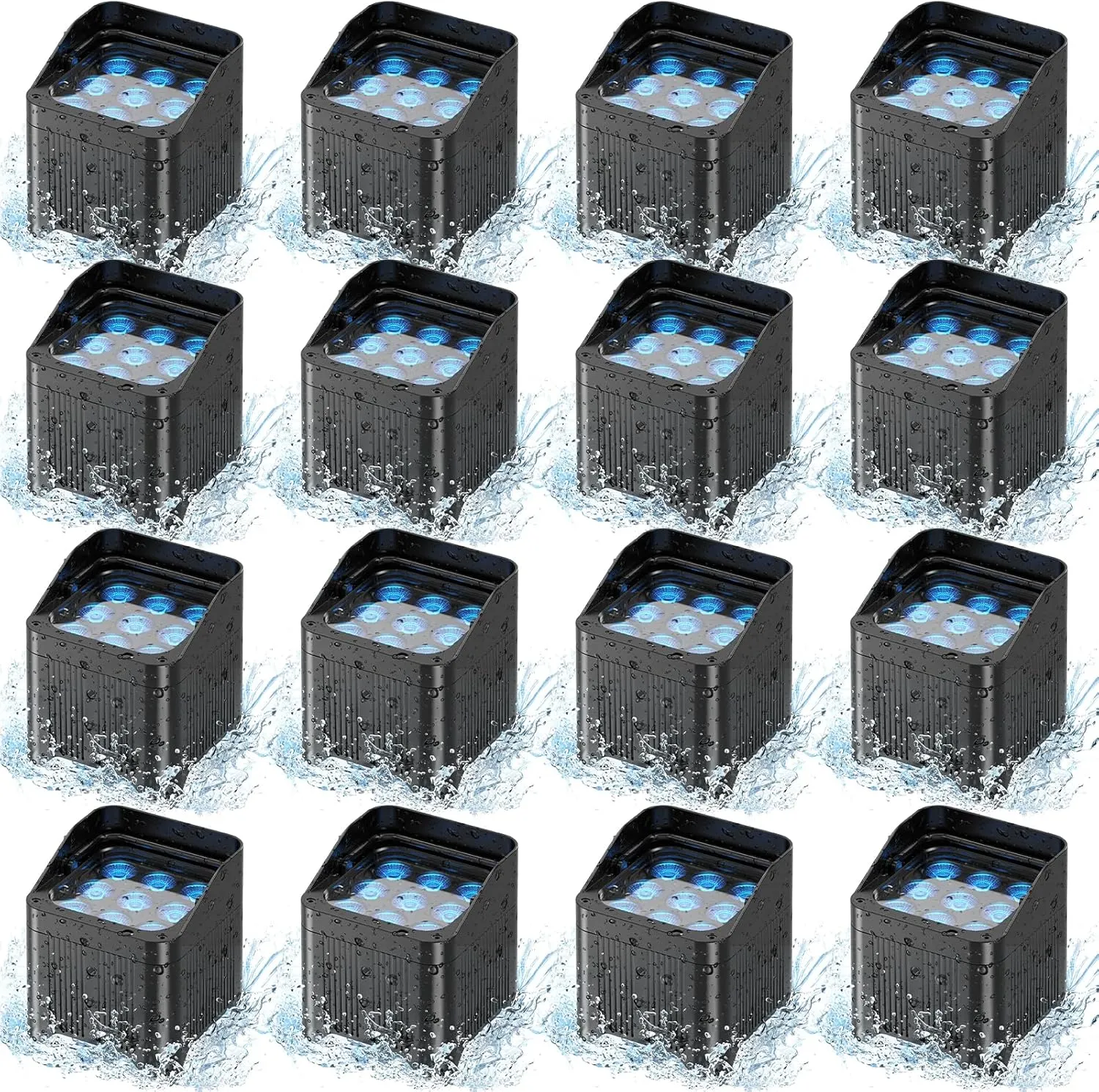 Battery Powered Stage Par Lights, 9X18W RGBW UV, Remote DMX Control, for Church, DJ, Wedding (16 Packs)