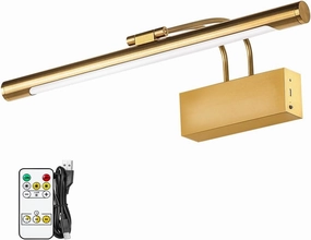 Battery Operated Picture Light for Wall 16 inch Wireless Art Lighting for Paintings Gold Brass Dimmable Gallery Light Rechargeable Picture Frame Light with IR Remote Control