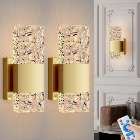 Battery Operated Wall Sconce Rechargeable Battery Powered 12000mAh Wall Light Indoor Not Hardwired Remote Control Dimmable Wall Lamp Fixtures for Bedroom Living Room Gold 2 Pack