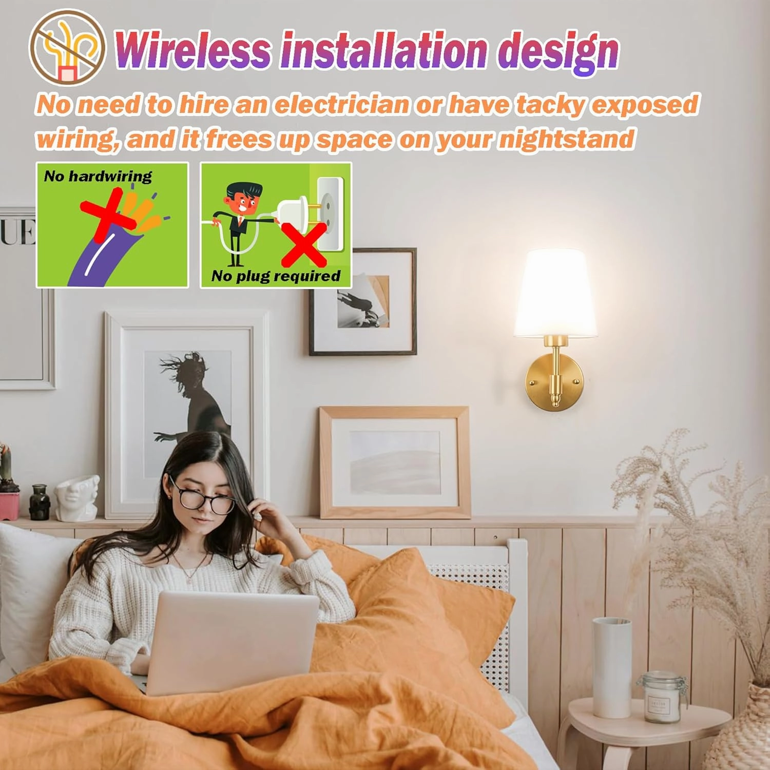Battery Operated Wall Sconces Set Of Two, Wireless Battery Wall Light With 10000mAh RGB Rechargeable Magnetic Bulb, Rechargeable Wall Sconce With Remote Control For Bedroom, No Electrician Required