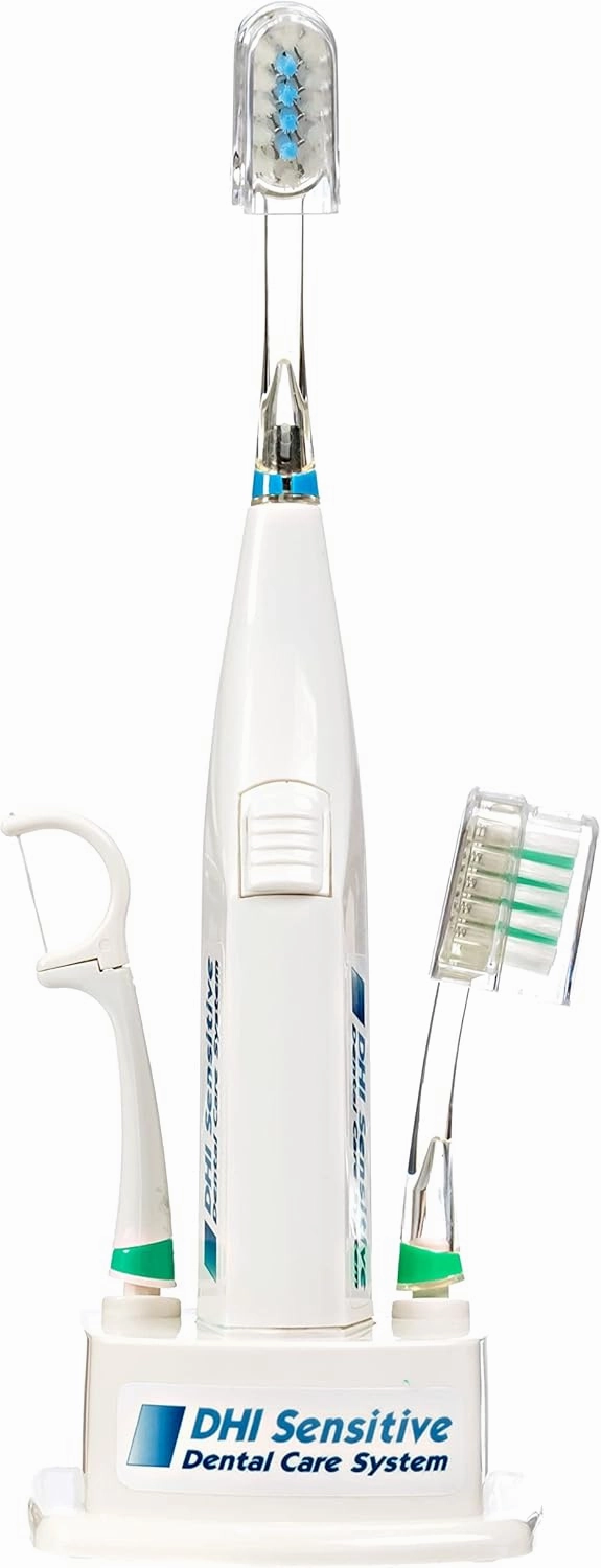 Battery Powered Toothbrush,Travel Toothbrush, Retractable Soft Bristle with Pressure Relief and Vibrating Floss Head, 5 Floss Clips,2 Brush Heads, Travel Pouch, Bathroom Stand