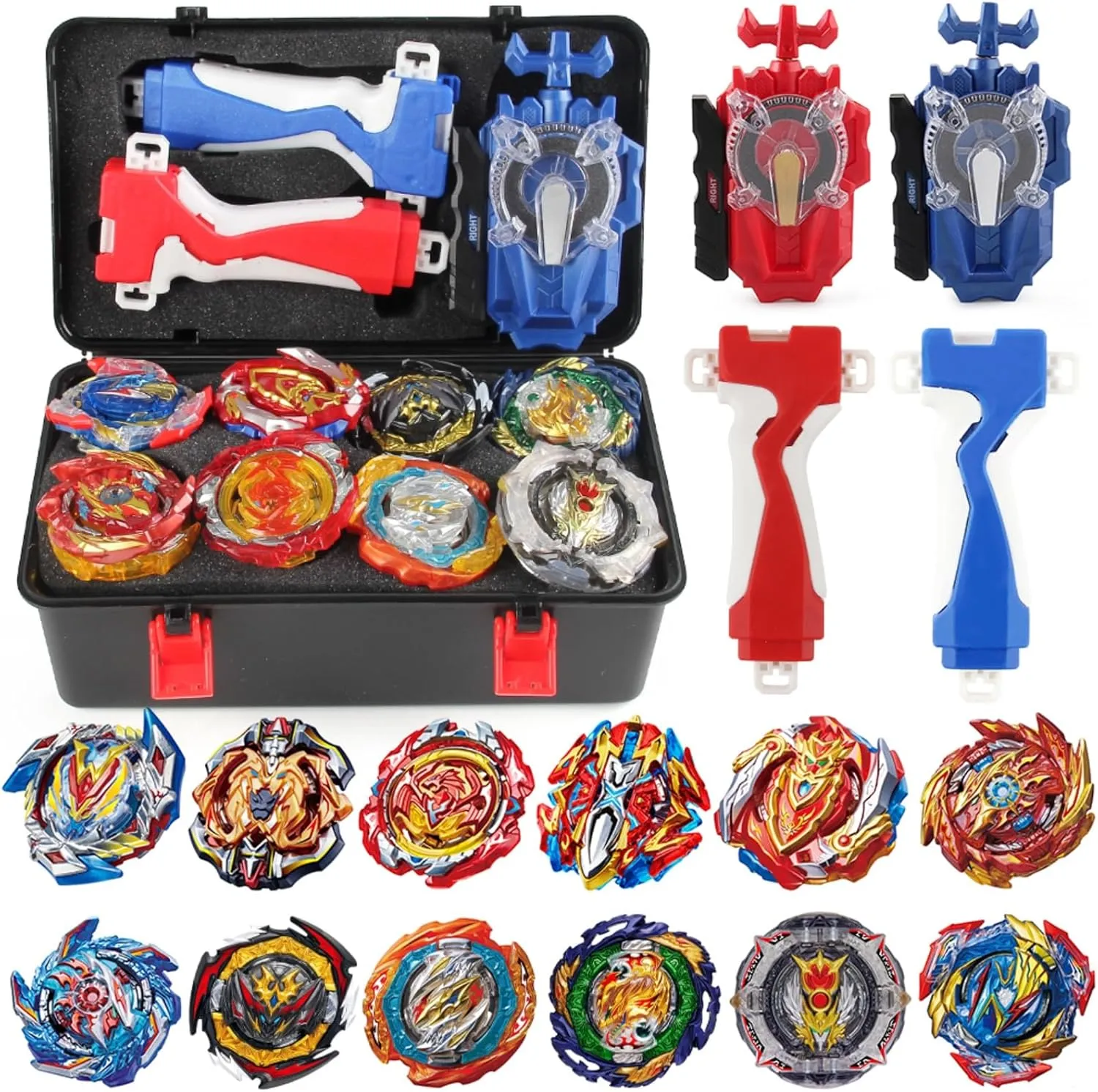 Battling Top Set, Burst Gyro Toys 12 Spinning Tops 2 Launchers Combat Battling Game with Portable Storage Box Gift for Kids Children Boys