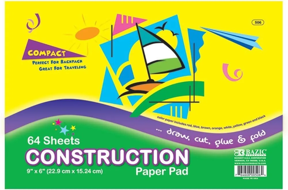 BAZIC 64 Ct. 6" X 9" Mini Construction Paper Pad, Case Pack 48