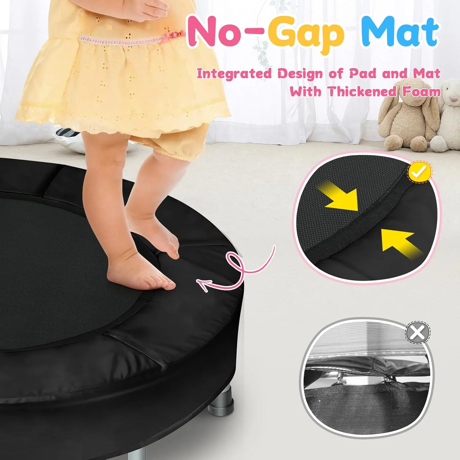 BCAN 36'' Mini Folding Ages 2 to 5 Toddler Trampoline with Handle for Kids, Two Ways to Assemble The Handle, Indoor/Garden Toddlers Trampoline with Super Safe Cover for Toddlers