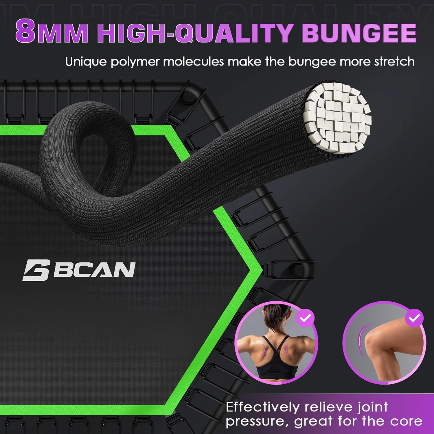 BCAN 51" Mini Hexagon Trampoline, Max Load 450 LBS Fitness Trampoline with T-Adjustable Handle Bar, Silent Bungees, Larger, More Stable, Quieter Exercise Rebounder for Adults Indoor/Garden Workout