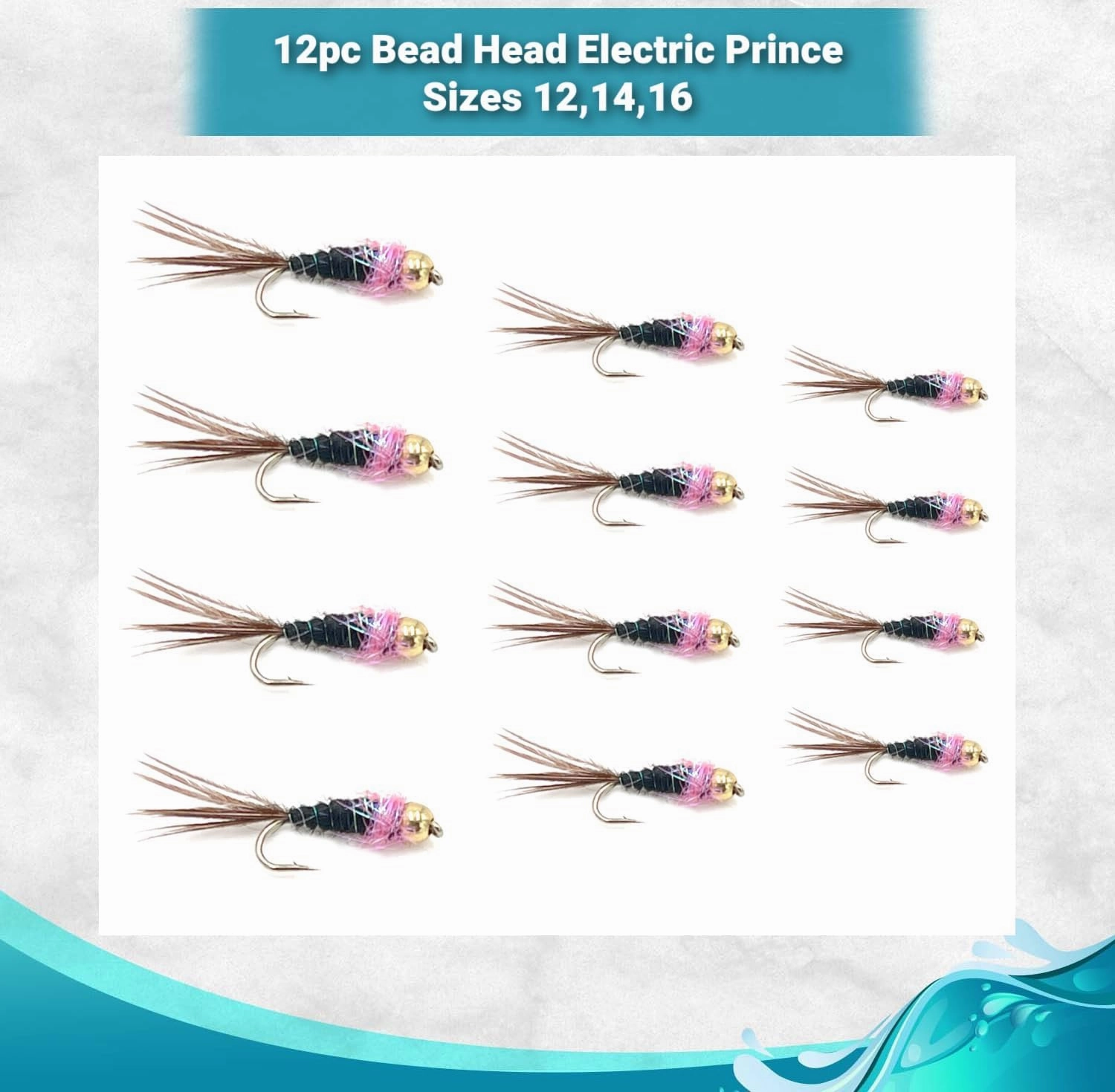 Bead Head Prince Nymph | Nymphs for Fly Fishing | Flies for Fly Fishing | 12pc Nymph Flies for Trout Fishing | 3 Size Fly Fishing Assortment