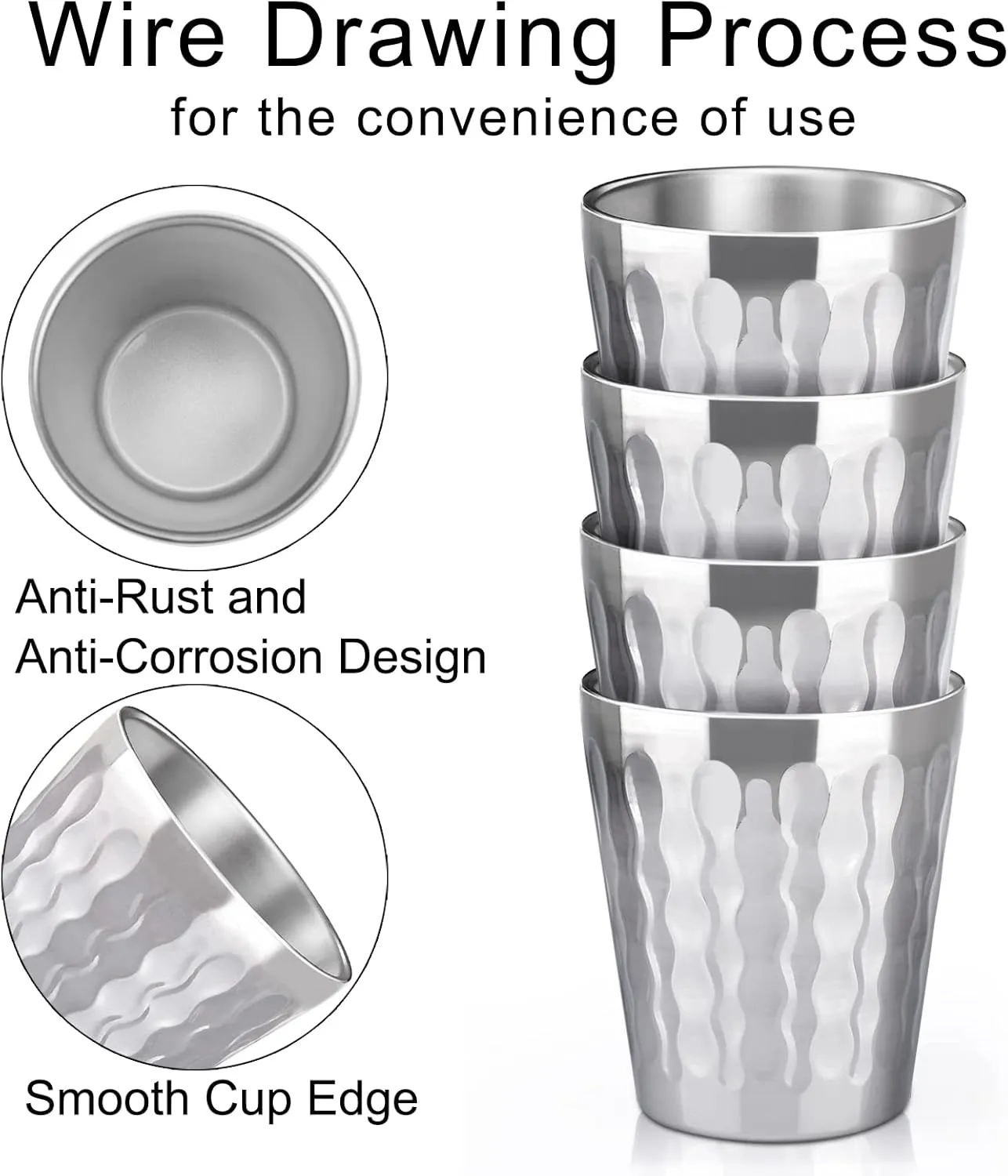 Beasea 10oz Stainless Steel Cups, 4 Pack Double Wall Metal Stackable Insulated Portable Drinking Tumblers Unbreakable Shatterproof Glasses for Home Restaurant Party Camping Travelling