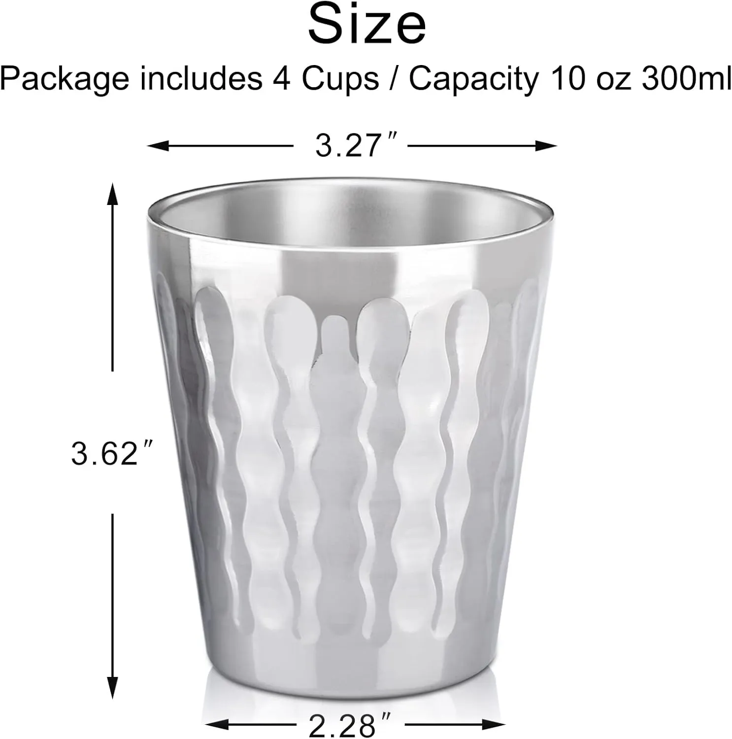 Beasea 10oz Stainless Steel Cups, 4 Pack Double Wall Metal Stackable Insulated Portable Drinking Tumblers Unbreakable Shatterproof Glasses for Home Restaurant Party Camping Travelling