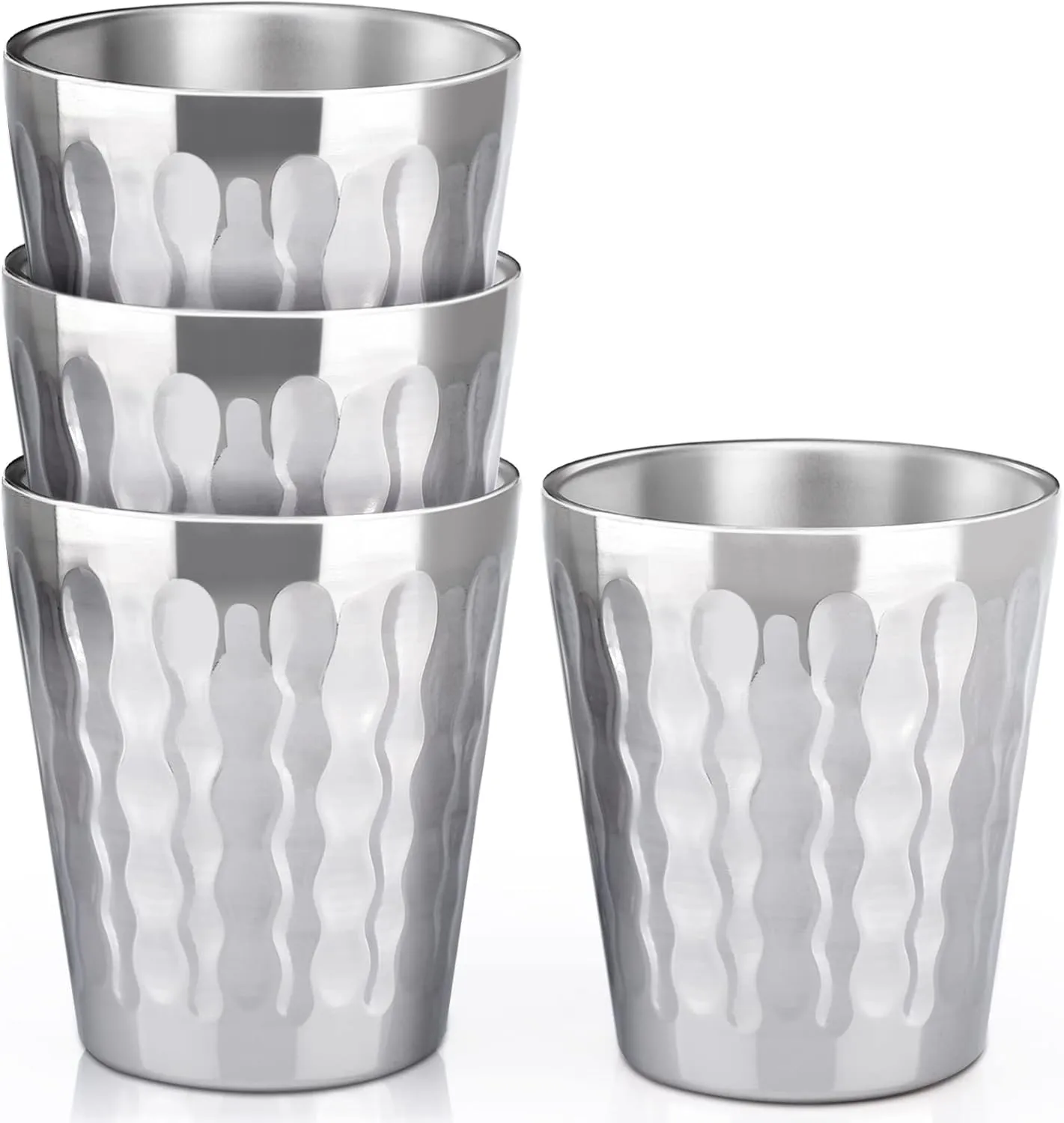 Beasea 10oz Stainless Steel Cups, 4 Pack Double Wall Metal Stackable Insulated Portable Drinking Tumblers Unbreakable Shatterproof Glasses for Home Restaurant Party Camping Travelling