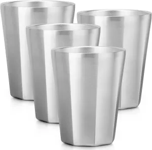 Beasea Stainless Steel Cups 10 oz, 4 Pack Small Bulk Stackable Stainless Steel Tumbler Insulated Cups for Drinking Double Wall Metal Glasses Tin Cups for Home Restaurant Office Party Camping