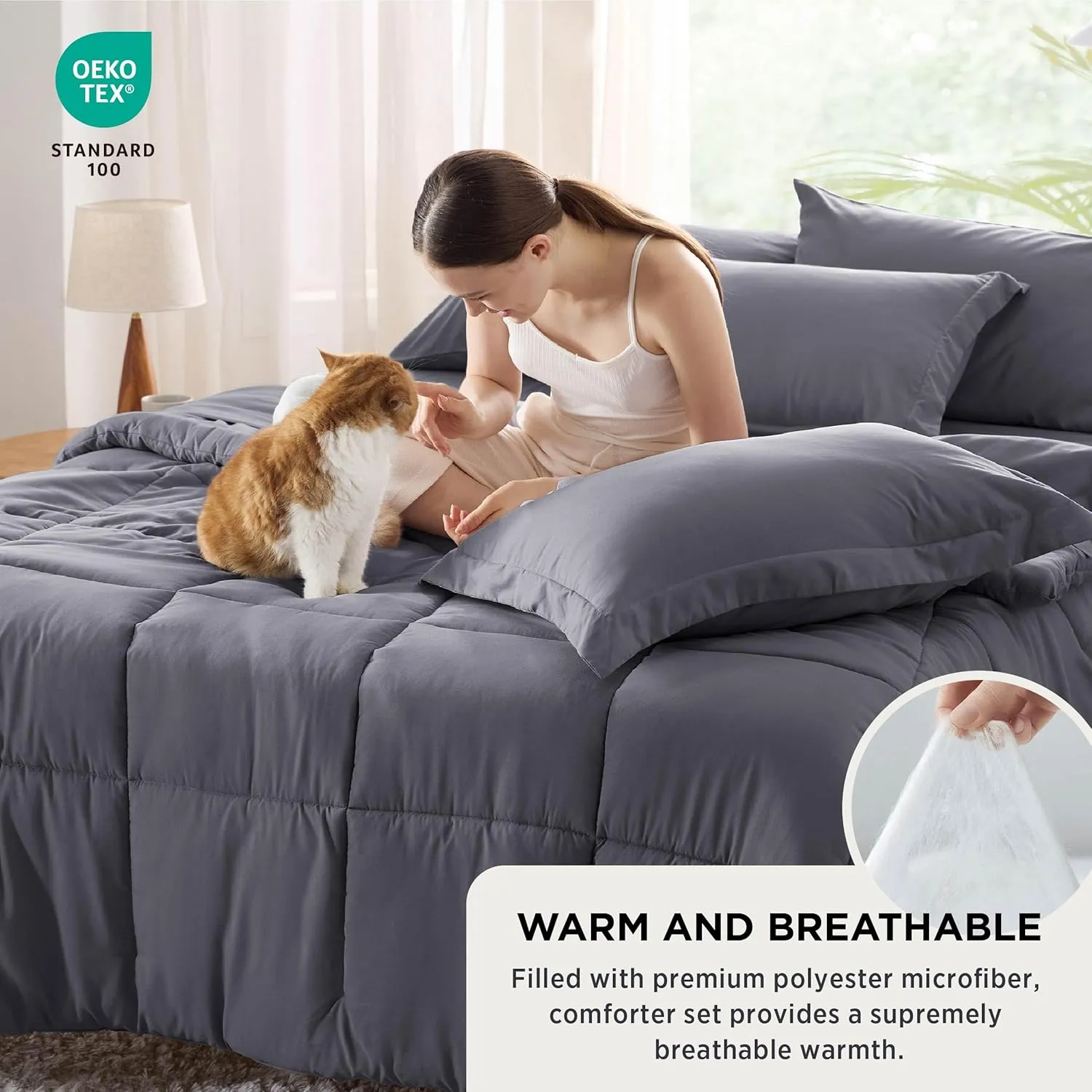 Bedsure Dark Grey Comforter Set Full - 7 Pieces Solid Bed in a Bag, Full Bed Set with Comforter, Sheets, Pillowcases & Shams