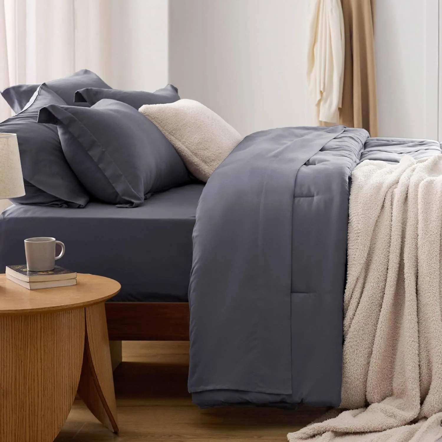 Bedsure Dark Grey Comforter Set Full - 7 Pieces Solid Bed in a Bag, Full Bed Set with Comforter, Sheets, Pillowcases & Shams