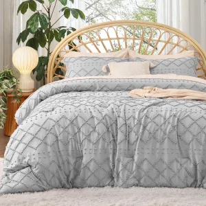Bedsure Twin XL Comforter Set - Light Grey Comforter, Boho Tufted Shabby Chic Bedding, 2 Pieces Vintage Farmhouse Bed Set for All Seasons, Fluffy Soft Bedding with 1 Pillow Sham
